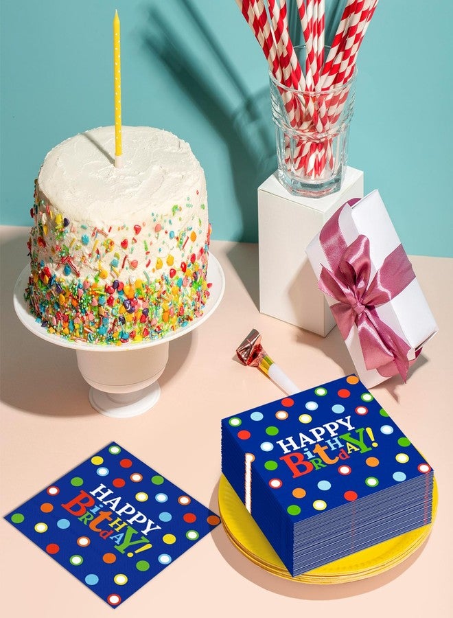 DYLIVeS Blue and Rainbow Dots Happy Birthday Party Napkins, Colorful Dots Birthday Paper Dinner Napkins for Luncheon Cocktail Birthday Party Decorations Rainbow Birthday Party Supplies, 50 Pack, 3-Ply - Image 4